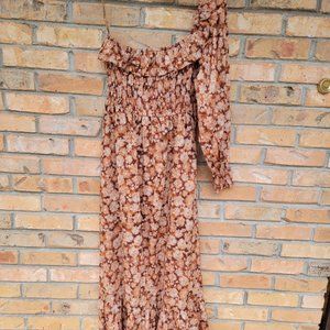 NWT Sophie the Label Adalynn Longish Midi Floral Dress Size S cream tan orange